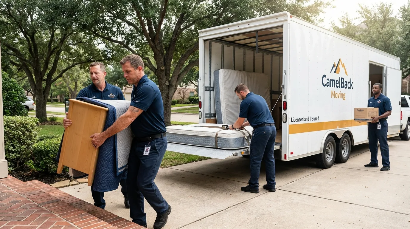 Crew loading residential truck for cross-state move from Vernon, AL